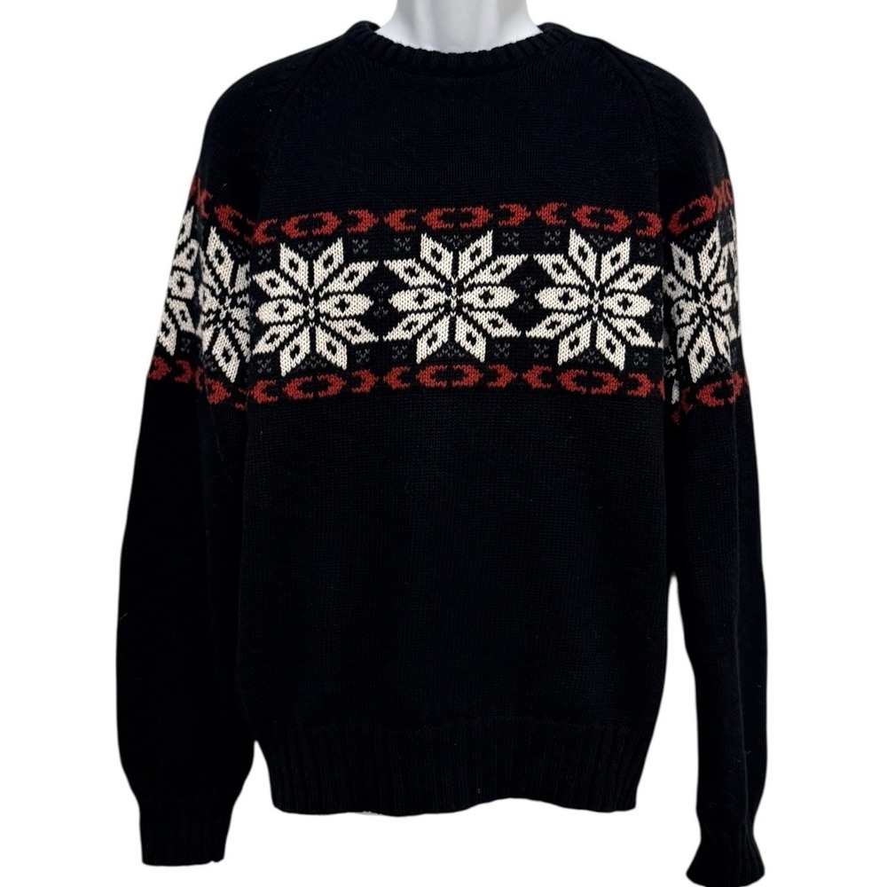 GH Bass Men Premium Sweater‎ M Black Lambswool Blend Fair Isle Crew Neck Knit